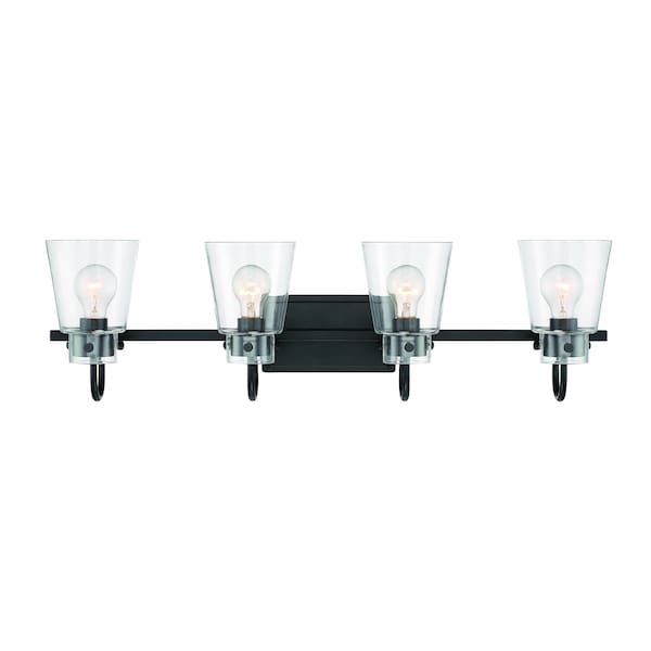 Designers Fountain Inwood 32in 4-Light Matte Black Modern Indoor Vanity Light with Clear Glass Shades D214M-4B-MB - main